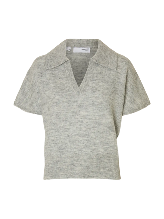 Selected Lulu Knit Polo light grey
