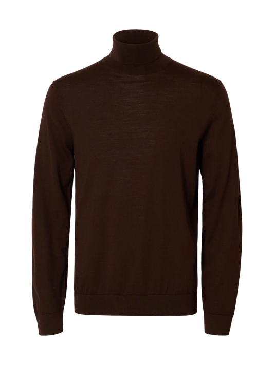 Selected Tray Merino Rollkragenpullover braun