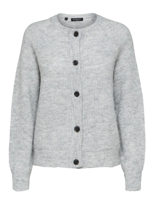 Selected Lulu Knit Cardigan Light Grey