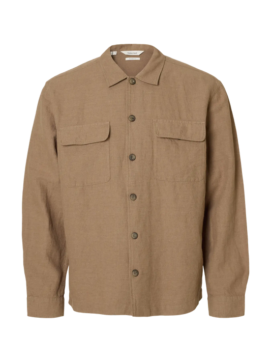 Selected Leroy Leinen Overshirt caribou