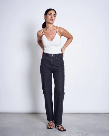 JAN NJUNE Jeans Alba High Waist Straight Leg Faded Black