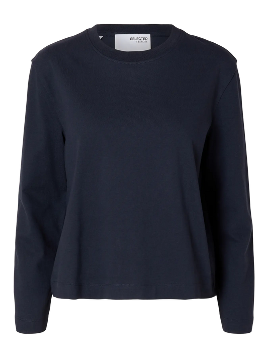 Selected Essential Boxy langarm Dark Sapphire